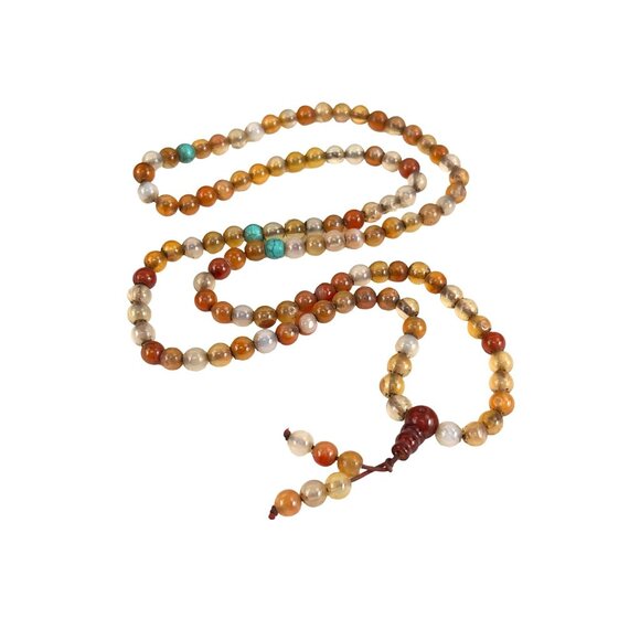 Handcrafted Agate & Faux Turquoise Beaded Mala Necklace - Yoga Meditation Prayer - Picture 7 of 9